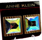 Vintage Anne Klein Large AB Rhinestone Earrings Clips on Card