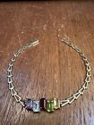 14k Solid Yellow Gold & Multi Gemstone Bracelet 7 Inches 4.5 Grams