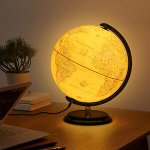 12'' Illuminated World Globe W/ LED Light Rotating Education Cartography Map USA