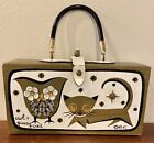 Vintage Enid Collins of Texas Owl & Pussy Cat Wooden Box Bag 1966 Christmas