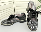 Beautifeel Size 39 Black Patent Leather White Polka Dot Lace-Up Oxford Shoes