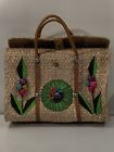 Woven Straw Wicker Large Beach Tote Market Bag Floral Mexico Boho Hippie Vintage