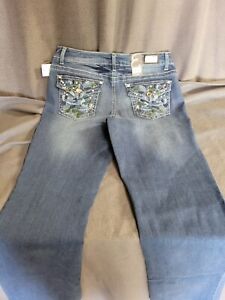 Earl Jean Womens 12 Slim Boot Cut Jeans Pocket Rhinestone Low Stretch Stitching