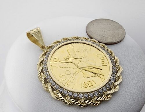 ONLY 14k solid 50 pesos art jewelry 14K centenario dc rope Bezel pendant