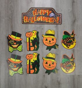 Vintage Halloween Diecut Decorations Beistle Co Lot Witch Pumpkin Cat