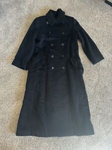 Vintage Military Style Black Wool/polyester Blend Trench Coat-mens