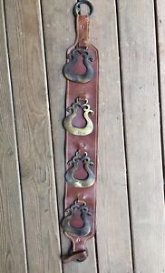Vintage/Antique 4 Brass Horse Medallions on Leather Strap Saddle Bridle Harness