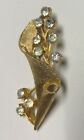 Vintage Coro Gold Tone Floral Ribbon Rhinestone Brooch Pin