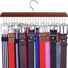 Belt Hanger for Closet, Wood Belt Holder for Closet Organizer, 12 Hooks, Tie/Bel