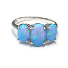 Blue Lab Opal Triple Oval Wide Fire Ring 925 Sterling Silver Band  NEW