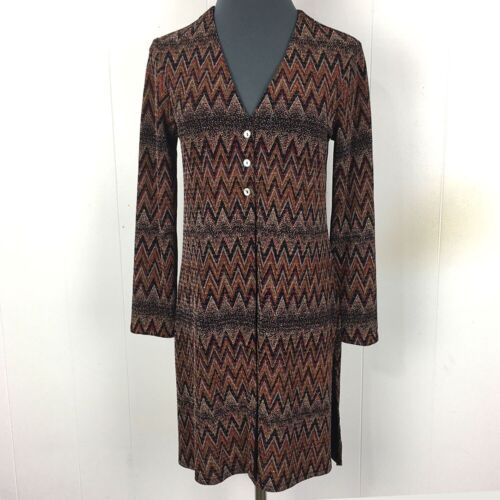 VINTAGE Rabbit Designs Sweater Women Brown Chevron Nylon Long Cardigan 32x23