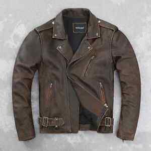 Cowhide Leather Leather Coat Men's Retro Distressed Motorcycle Cycling Clothing
