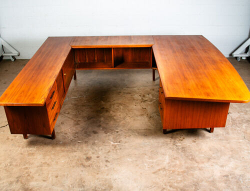 Mid Century Modern Desk Executive U / L Shaped 3 Piece Walnut Alma Risom Danish