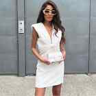 ZARA Shoulder Padded Blazer Mini Dress White Size XS Front Knot V Neck