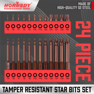 24Pc Security Torx Bit Tamper Resistant Star Set S2 Steel 1