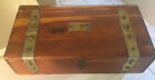 Antique Wood Box With Hinged Lid, Mirror, Notches, Carry Handles