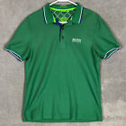 Hugo Boss Polo Shirt Mens Medium M Moisture Manager Solid Green Logo Spellout