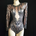 Sexy Stretch Rhinestone Nude Crystal Party Bodysuit Drag Queen Leotard Outfits