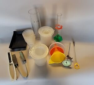 Mixed Lot Of Darkroom Essentials: Beakers, Graduated Cylinders, Funnels, MORE