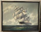 Antique Seascape Clipper Sail Ship painting on canvas Artist Signed Original