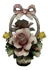 Vintage Italian Capodimonte Porcelain Rose Flower Arrangement in Basket (G)