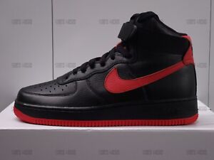 Men's Nike Air Force 1 High Leather Black Red Swoosh All Sizes New Classic Boot