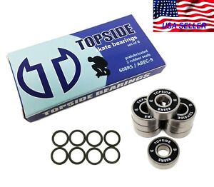Topside Skate Bearings 608RS ABEC-9 Set of 8 with speed washers