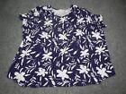Stan Herman Blouse Top Womens Plus Size 3X Blue White Floral All Over Cap Sleeve