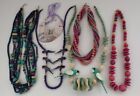 Vintage Boho Colorful Wood Beaded Necklace Lot Parrot Hand painted Signed Minda