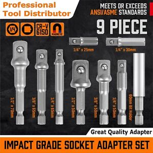 9Pcs Socket Adapter Drill Bits Set Hex Impact Driver Tools 1/4