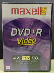 MAXELL DVD+R VIDEO 5 PACK NEW SEALED 4.7 GB 8X MAX 120 MINUTES