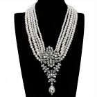 Fashion White Pearl Chain Crystal Chunky Choker Statement Pendant Bib Necklace