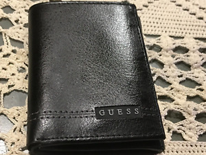 Guess Men's Leather Credit Card Id Wallet  Trifold Black