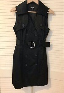 Bebe sleeveless trench coat dress M Black Back Slit Classic Fully Lined Nice!!!
