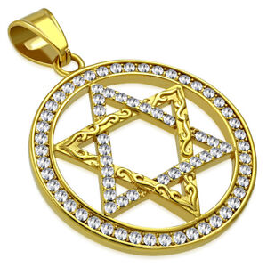 Stainless Steel Yellow Gold-Tone Star of David Mens Pendant Necklace, 30