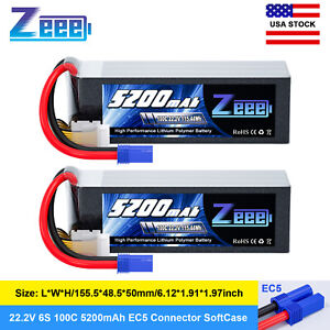2x Zeee 22.2V 100C 5200mAh 6S LiPo Battery EC5 for RC Airplane Helicopter Quad