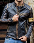 Men's Biker Vintage Cafe Racer Distressed Black Genuine Moto Leather Jacket