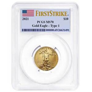 2021 $10 Type 1 American Gold Eagle 1/4 oz PCGS MS70 FS Flag Label