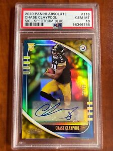 🔥 2020 Panini Absolute CHASE CLAYPOOL AUTO RC ROOKIE SSP BLUE /30  PSA 10 POP 1