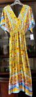 NWT Kindred Anthropologie Yellow/Turquoise Boho Maxi Dress Smocked Waist sz S,M
