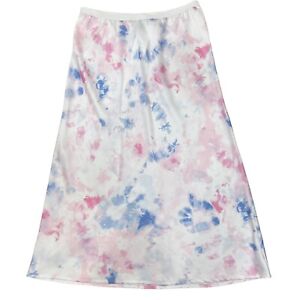 NWT French Connection White Sadie Tie Dye Satin Pull On Midi Skirt Size 8 Summer
