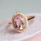 Natural Pink Morganite Diamond Accented Engagement Ring Solid 14K Rose Gold