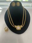 Gold Tone Chunky Necklace W/Clear Rhinestones -Paired W/ Earrings & Ring