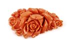 Fine Antique Victorian Carved Natural Red Coral Open Rose Floral Brooch Pendant