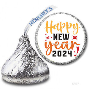 108 Happy New Year 2024 Favors Hershey Kiss Stickers New Year Candy Wrappers