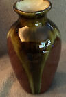 Contemporary Studio Art Pottery Vase Crackle Glass Brown Green Burgundy Small