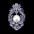 Unheated Pear Blue Tanzanite 4x3mm Pearl 925 Sterling Silver Ring Size 7