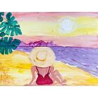 New ListingWoman at Beach Painting California Original Art Acrylic Canvas 16 by 12 People