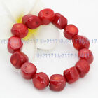 10-13mm Natural Red Coral Gems Irregular Beads Elegant Elastic Bracelet 7.5'' AA