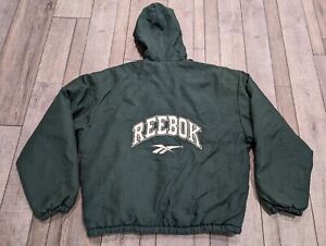 VINTAGE 90s Reebok Full Zip Windbreaker Puffer Jacket Size S Mens Green 1990s